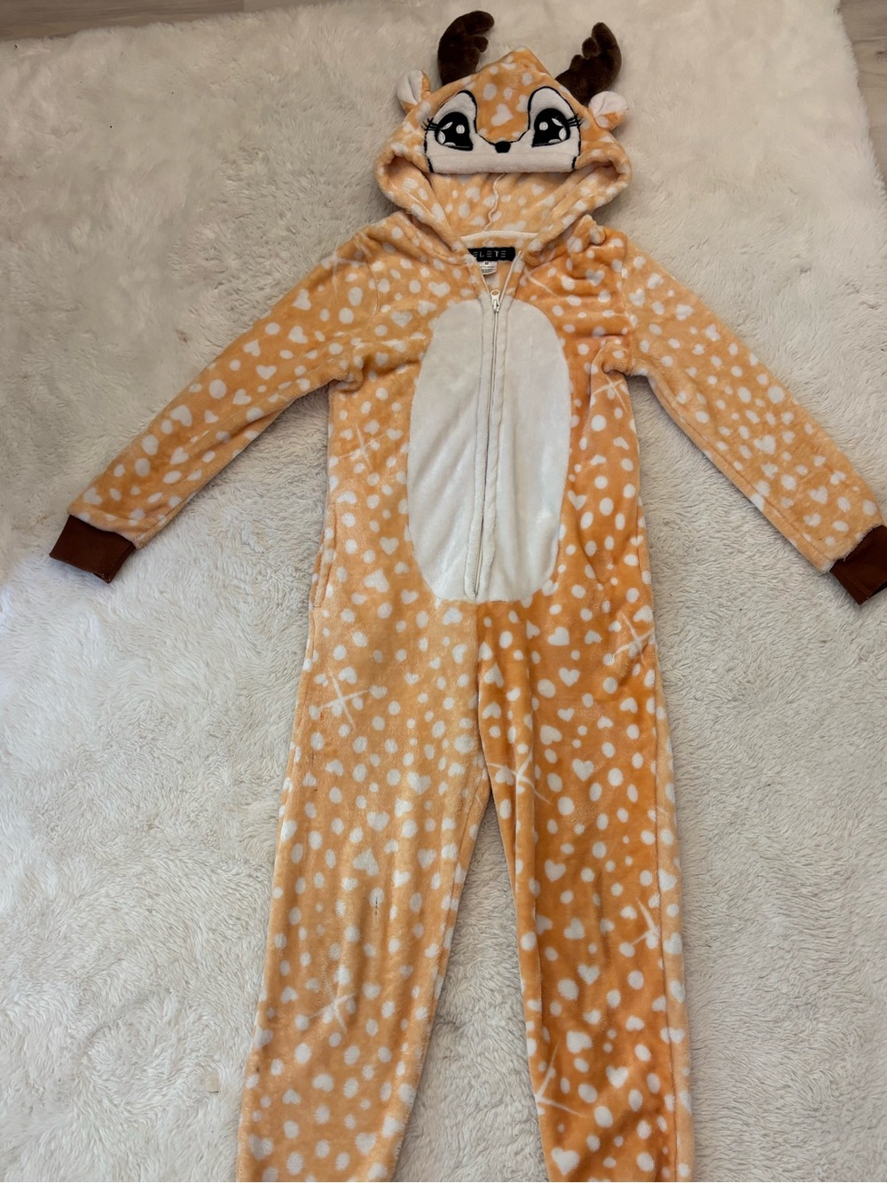 Kids Plush Deer One-Piece Pajamas - Orange/white